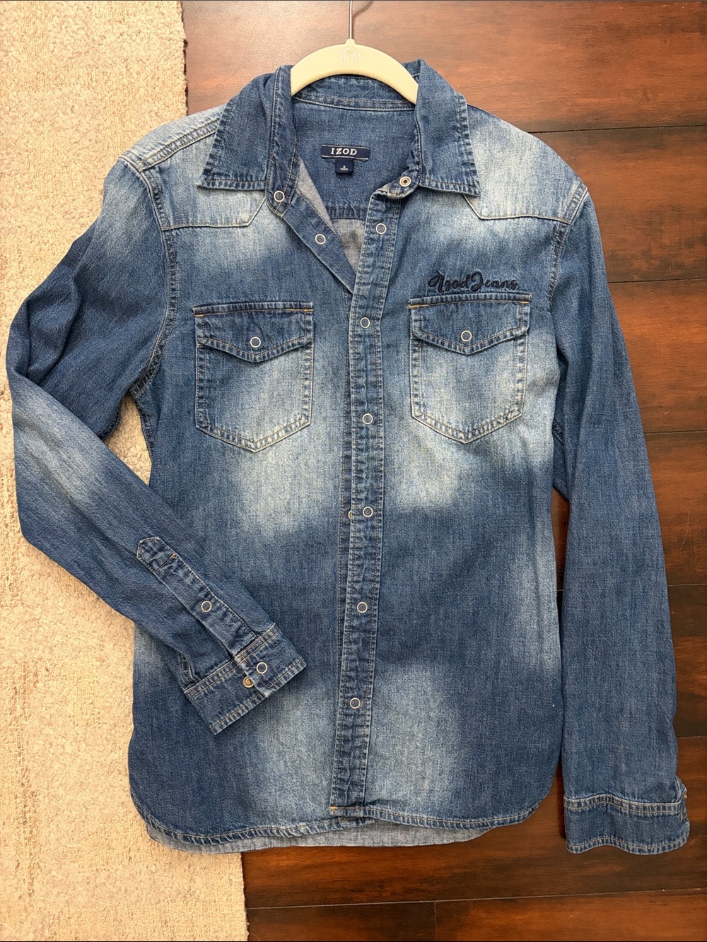 Izod Men's Blue Denim Button-Down Shirt